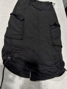 Black Cargo Midi Skirt with Drawcord Hem